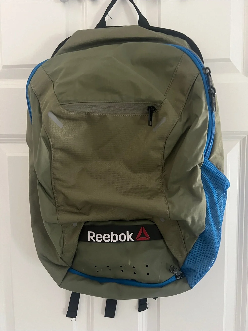 Reebok Olive Green and Blue Men's Backpack with Mesh Side Pocket
